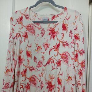 CHICO'S BRAND FLORAL PRINT BATEAU NECK SWEATER, SIZE 1....US SIZE S 8/10